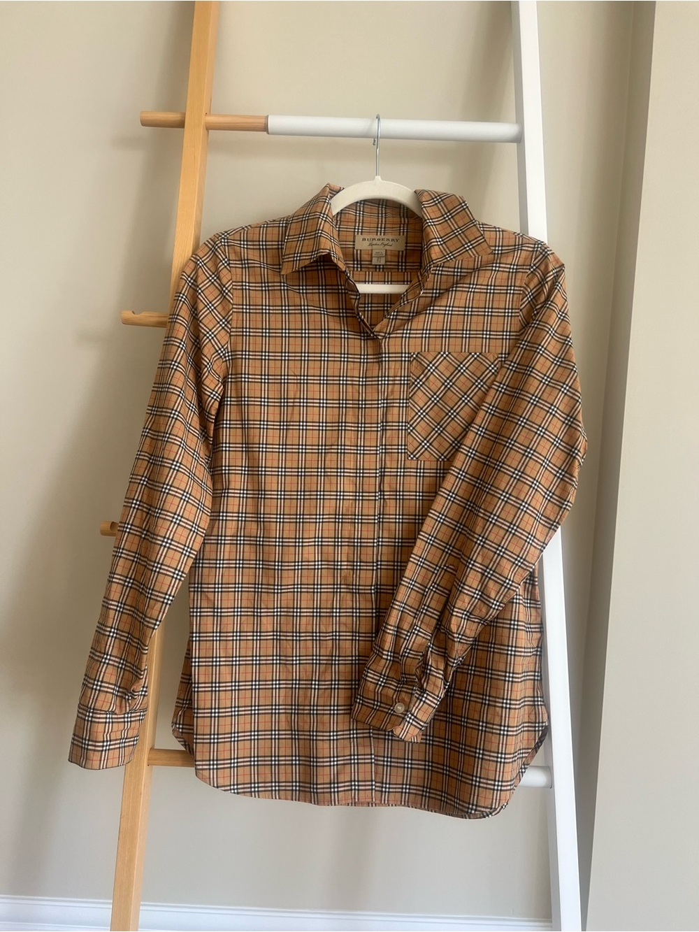 Like New Burberry Tan Plaid Button-Down Shirt